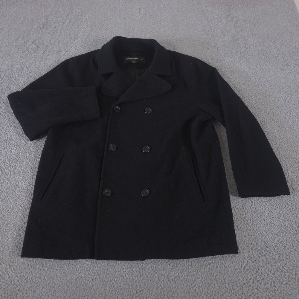 VINTAGE Eddie Bauer Jacket Mens Large Wool Blend Double Breasted Pea Coat Y2K